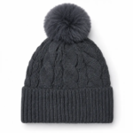 GORRO FORRADO MICROPIEL CON POMPON GRIS OSCURO