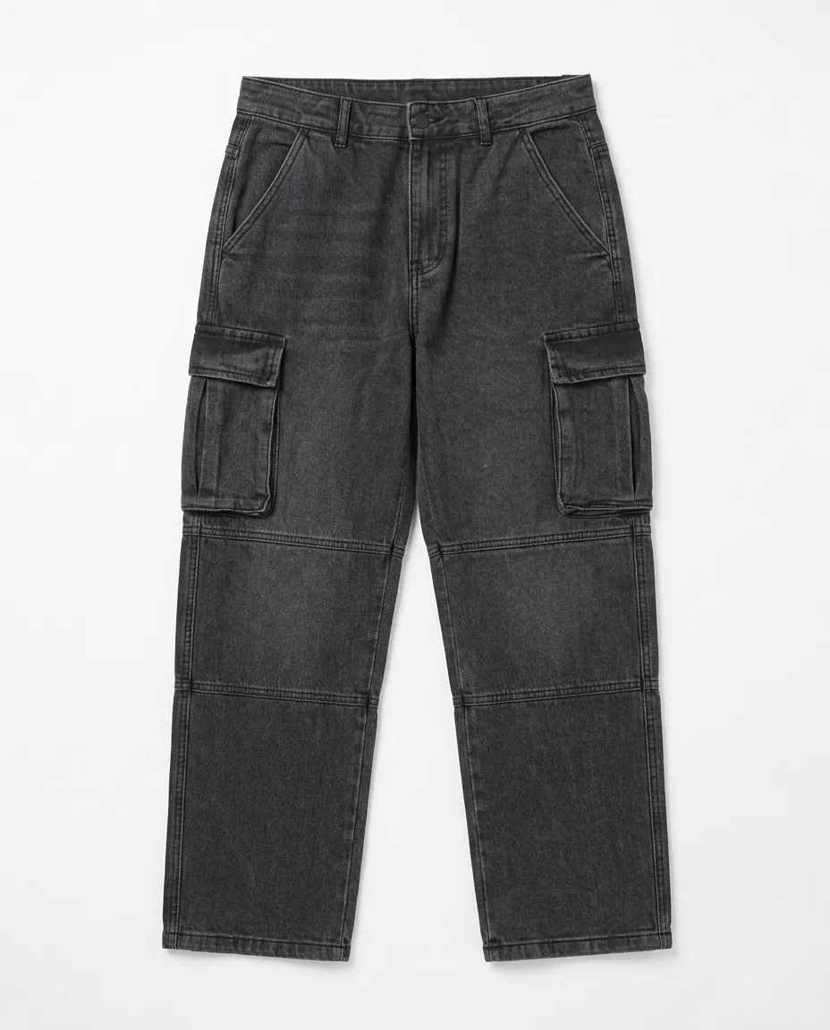 PANTALON JEANS CARGO NEGRO